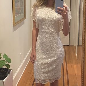 White beaded midi cocktail dress